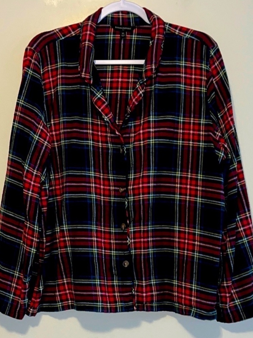Women’s banana republic holiday plaid flannel button down shirt size XL